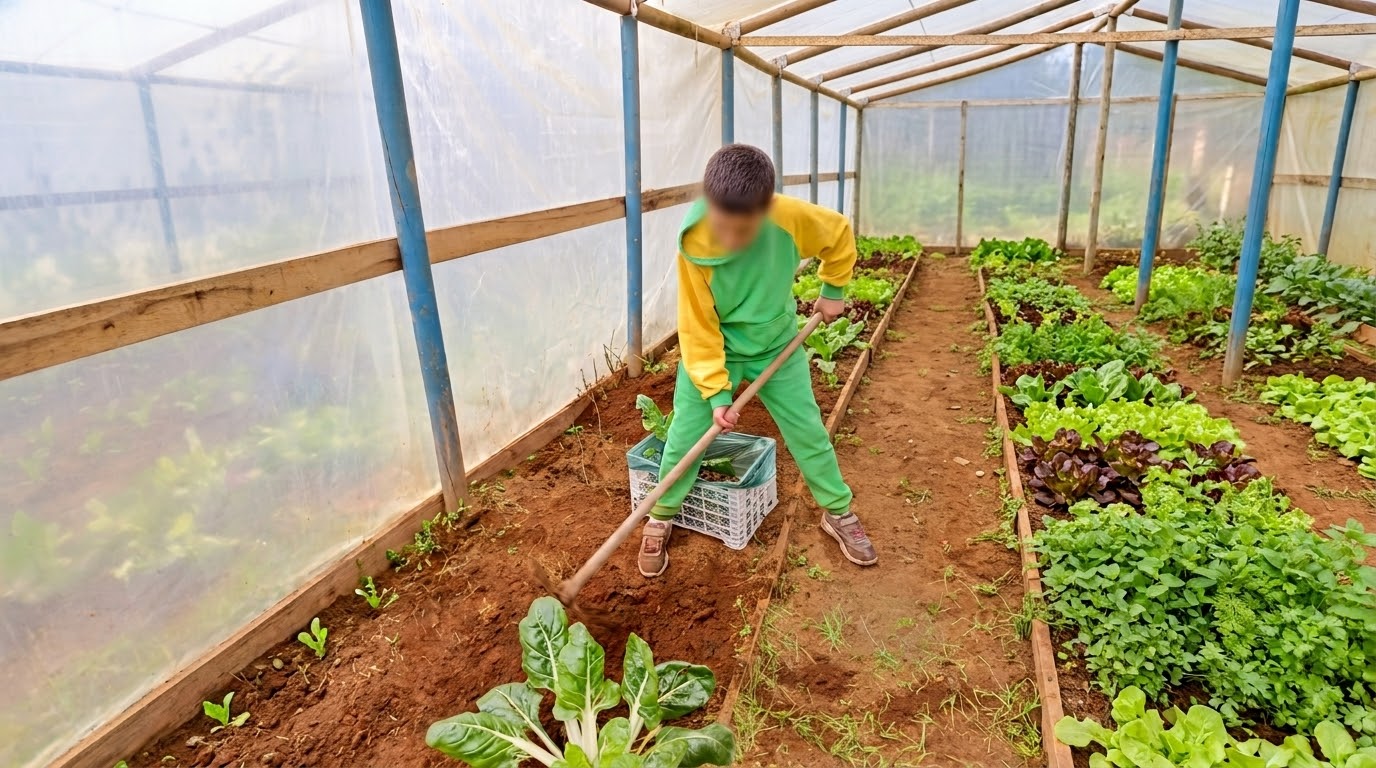 Taller de jardinería en el invernadero escolar
