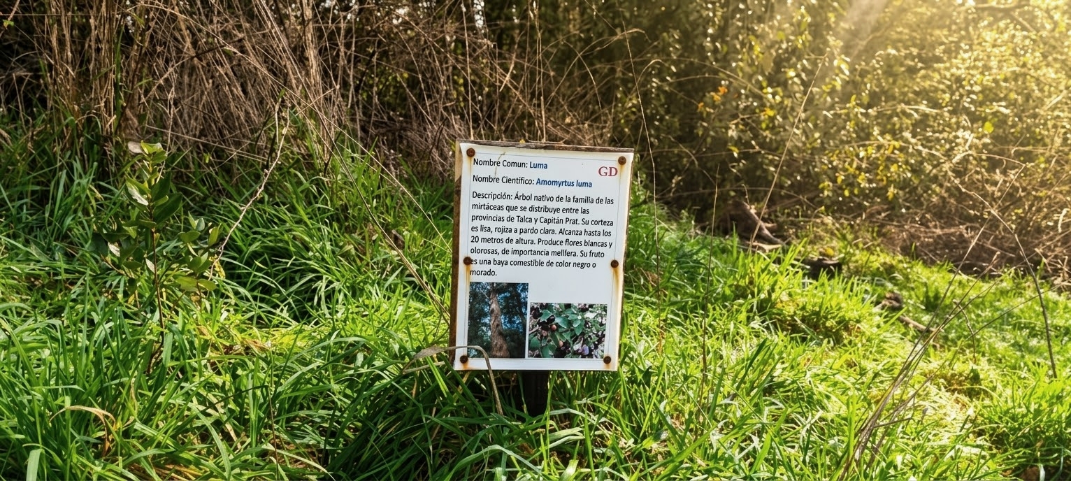 Cartel informativo sobre flora nativa en los patios del colegio